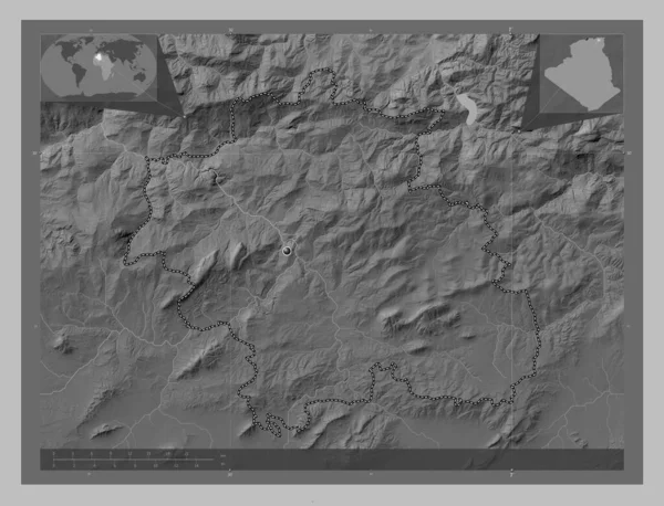 Constantine Province Algeria Grayscale Elevation Map Lakes Rivers Corner Auxiliary — Stock Photo, Image