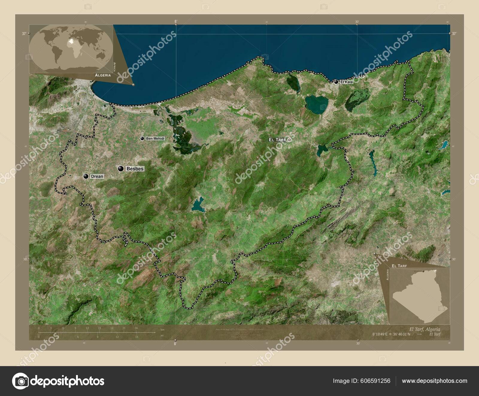 Tarf Province Algeria High Resolution Satellite Map Locations Names