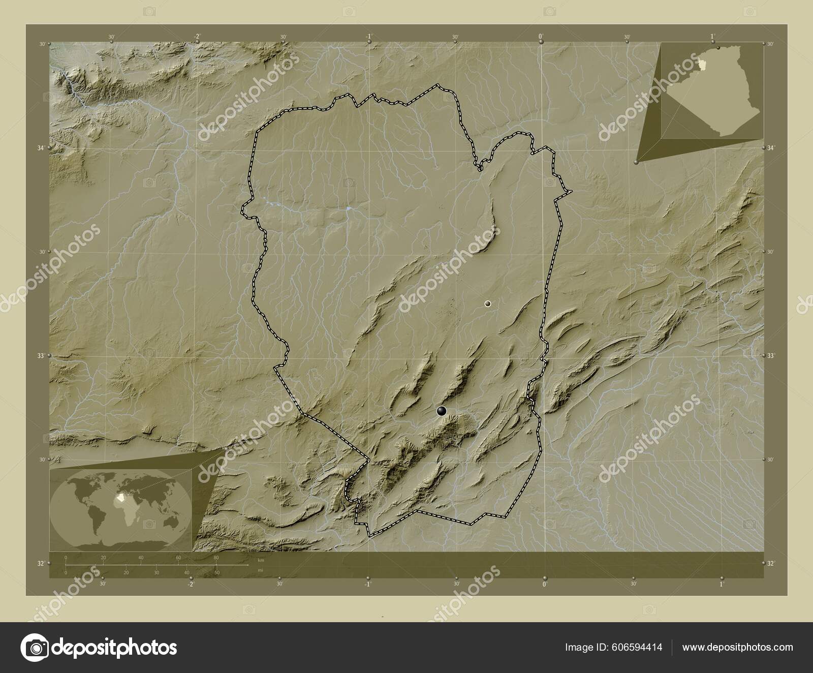 Naama Province Algeria Elevation Map Colored Wiki Style Lakes Rivers