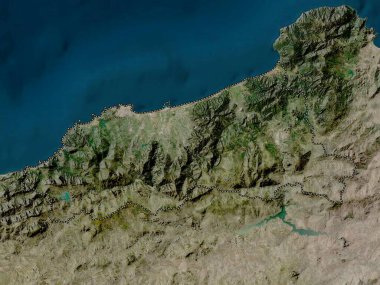 Jijel, Cezayir vilayeti. Düşük çözünürlüklü uydu haritası