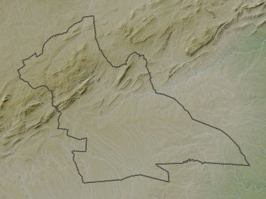 Laghouat, Cezayir vilayeti. Yükseklik haritası göller ve nehirlerle wiki stilinde renklendirilmiştir