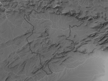M 'Sila, Cezayir vilayeti. Gölleri ve nehirleri olan gri tonlama yükseklik haritası