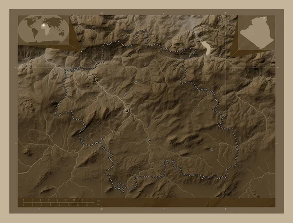 Costantino Provincia Algeria Mappa Elevazione Colorata Toni Seppia Con Laghi — Foto Stock