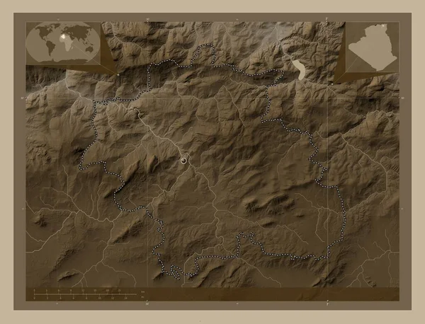 Konstantin Provincie Alžírsko Zdvihová Mapa Zbarvená Sépiovými Tóny Jezery Řekami — Stock fotografie