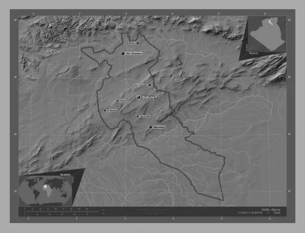 Djelfa Επαρχία Αλγερίας Bilevel Υψομετρικός Χάρτης Λίμνες Και Ποτάμια Τοποθεσίες — Φωτογραφία Αρχείου