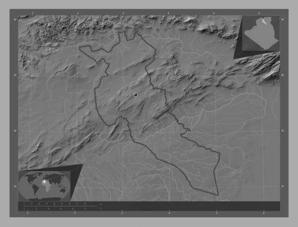 Djelfa Province Algeria Bilevel Elevation Map Lakes Rivers Corner Auxiliary — Stock Photo, Image