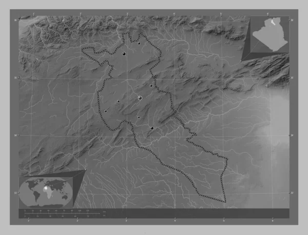 Djelfa Provincia Argelia Mapa Elevación Escala Grises Con Lagos Ríos — Foto de Stock