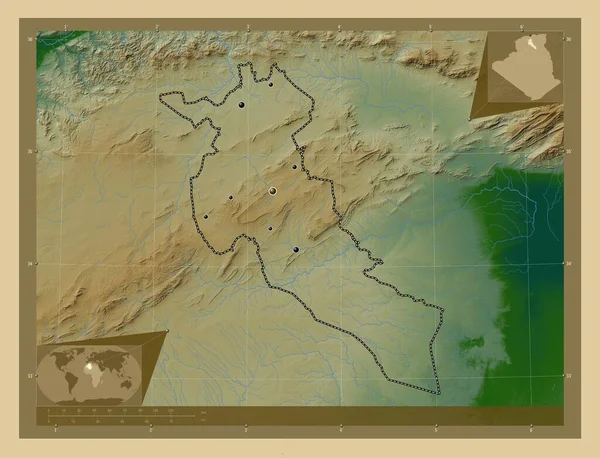 Джельфа Провинция Алжир Цветная Карта Высоты Озерами Реками Места Расположения — стоковое фото