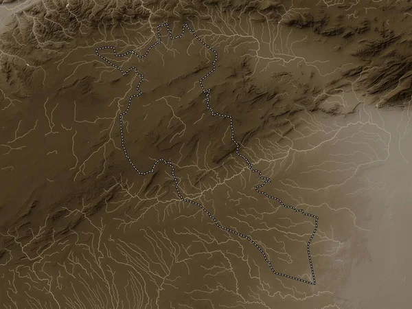 Джельфа Провинция Алжир Карта Высот Окрашенная Сепиевые Тона Озерами Реками — стоковое фото