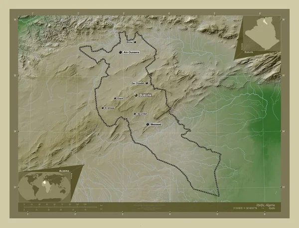 Djelfa Provincia Algeria Mappa Elevazione Colorata Stile Wiki Con Laghi — Foto Stock