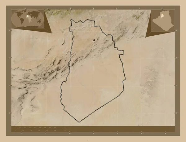 アルジェリアのエル バヤド県 低解像度衛星地図 コーナー補助位置図 — ストック写真