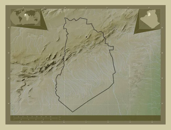 Bayadh Província Argélia Mapa Elevação Colorido Estilo Wiki Com Lagos — Fotografia de Stock