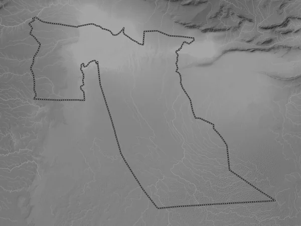 Oued Province Algeria Grayscale Elevation Map Lakes Rivers — Stock Photo, Image