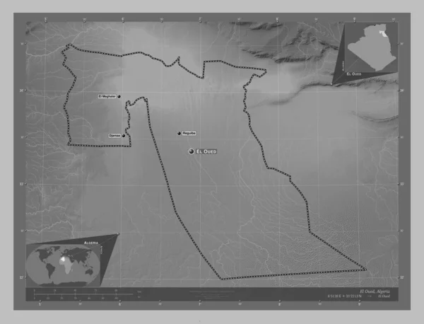Эль Уэд Провинция Алжир Карта Высот Оттенках Серого Озерами Реками — стоковое фото