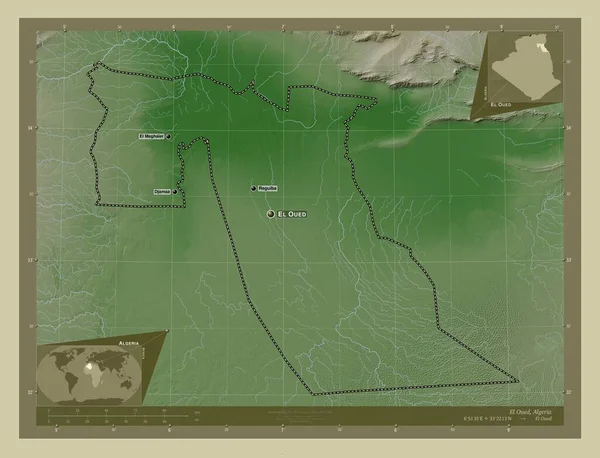 Oued Provincia Algeria Mappa Elevazione Colorata Stile Wiki Con Laghi — Foto Stock