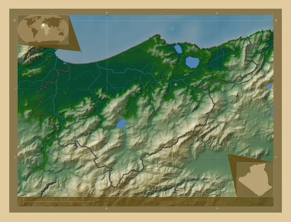 Эль Тарф Провинция Алжир Цветная Карта Высоты Озерами Реками Вспомогательные — стоковое фото