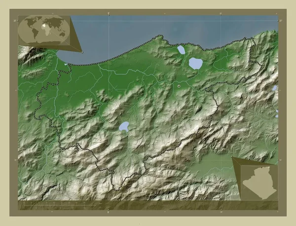 Tarf Provincia Argelia Mapa Elevación Coloreado Estilo Wiki Con Lagos —  Fotos de Stock