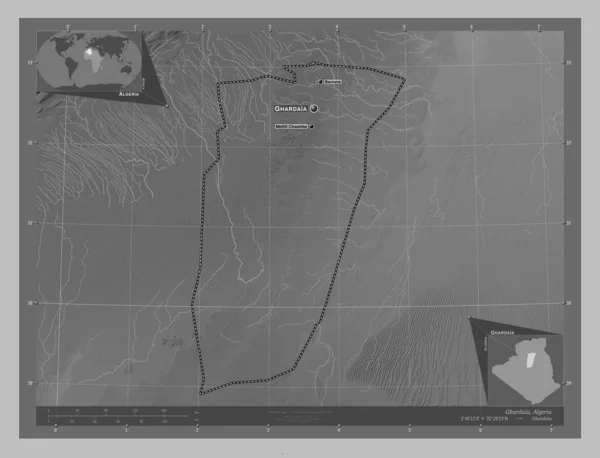 Ghardaia Cezayir Vilayeti Gölleri Nehirleri Olan Gri Tonlama Yükseklik Haritası — Stok fotoğraf