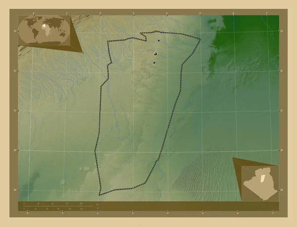 Ghardaia Provincia Argelia Mapa Elevación Colores Con Lagos Ríos Ubicaciones —  Fotos de Stock