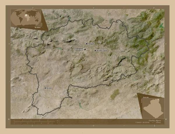 Guelma Provincia Argelia Mapa Satelital Baja Resolución Ubicaciones Nombres Las —  Fotos de Stock