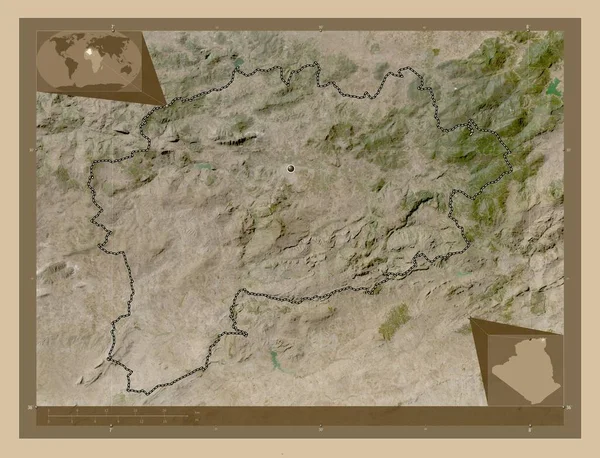 アルジェリアのゲルマ州 低解像度衛星地図 コーナー補助位置図 — ストック写真