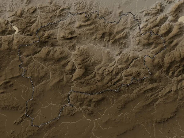 Guelma Provincia Argelia Mapa Elevación Coloreado Tonos Sepia Con Lagos —  Fotos de Stock