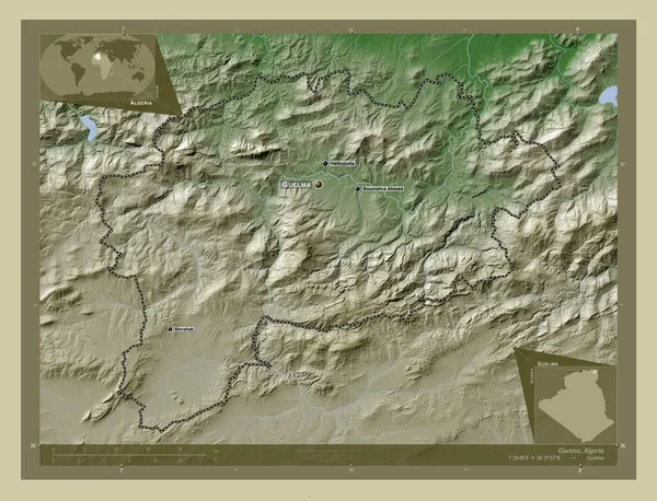 Guelma Província Argélia Mapa Elevação Colorido Estilo Wiki Com Lagos — Fotografia de Stock