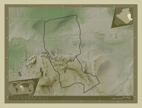 Illizi Province Algeria Elevation Map Colored Wiki Style Lakes Rivers — Stock Photo, Image