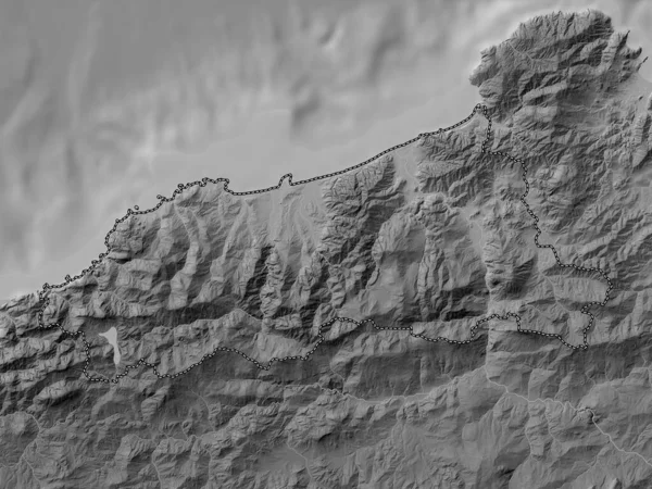 Jijel Cezayir Vilayeti Gölleri Nehirleri Olan Gri Tonlama Yükseklik Haritası — Stok fotoğraf