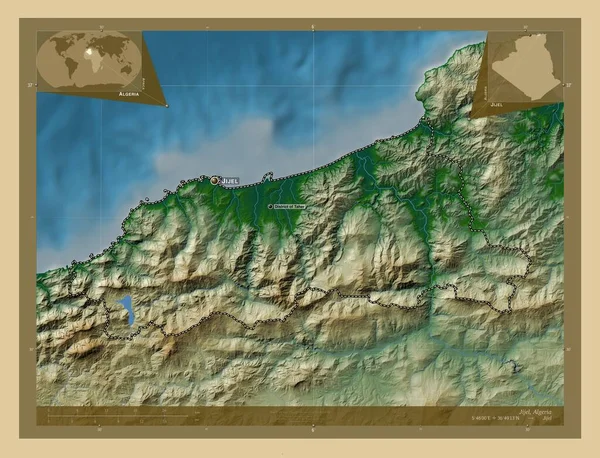 Джиджел Провінція Алжир Кольорові Карти Висот Озерами Річками Місця Розташування — стокове фото