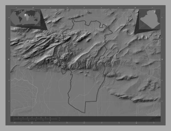 Khenchela Prowincja Algierii Dwupoziomowa Mapa Jeziorami Rzekami Pomocnicze Mapy Położenia — Zdjęcie stockowe