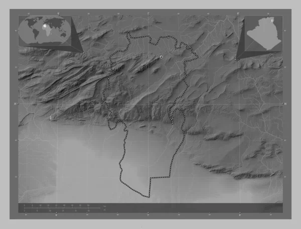 Khenchela Provincia Argelia Mapa Elevación Escala Grises Con Lagos Ríos —  Fotos de Stock