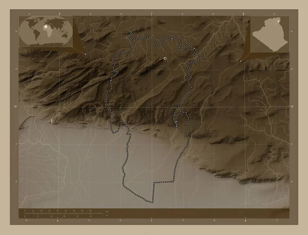 Khenchela Province Algeria Elevation Map Colored Sepia Tones Lakes Rivers — Stock Photo, Image