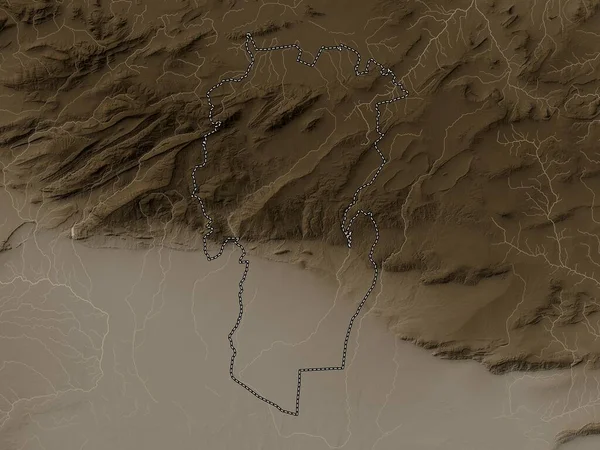 Хенчела Провинция Алжир Карта Высот Окрашенная Сепиевые Тона Озерами Реками — стоковое фото