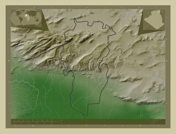 Khenchela Prowincja Algierii Mapa Wzniesień Kolorowa Stylu Wiki Jeziorami Rzekami — Zdjęcie stockowe