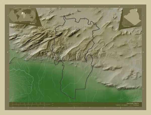 Khenchela Província Argélia Mapa Elevação Colorido Estilo Wiki Com Lagos — Fotografia de Stock