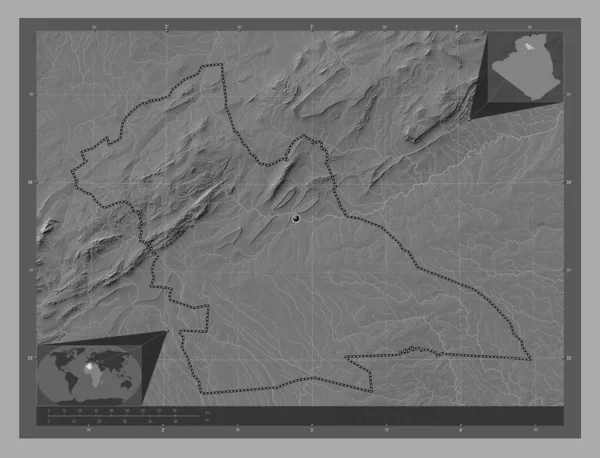 Laghouat Provinsen Algeriet Bilevel Höjd Karta Med Sjöar Och Floder — Stockfoto