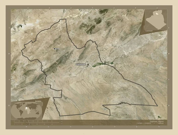 Laghouat Επαρχία Αλγερίας Υψηλής Ανάλυσης Δορυφορικός Χάρτης Τοποθεσίες Και Ονόματα — Φωτογραφία Αρχείου