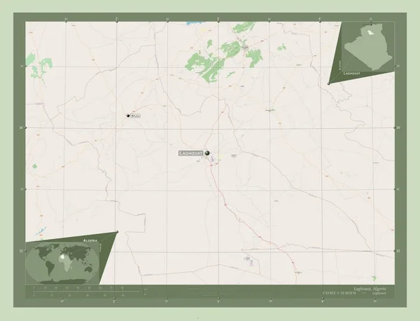 Laghouat Prowincja Algierii Otwórz Mapę Ulic Lokalizacje Nazwy Głównych Miast — Zdjęcie stockowe