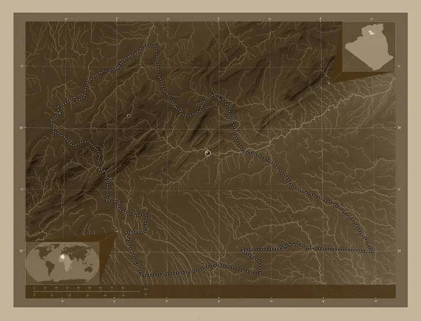 Laghouat Province Algeria Elevation Map Colored Sepia Tones Lakes Rivers — Stock Photo, Image