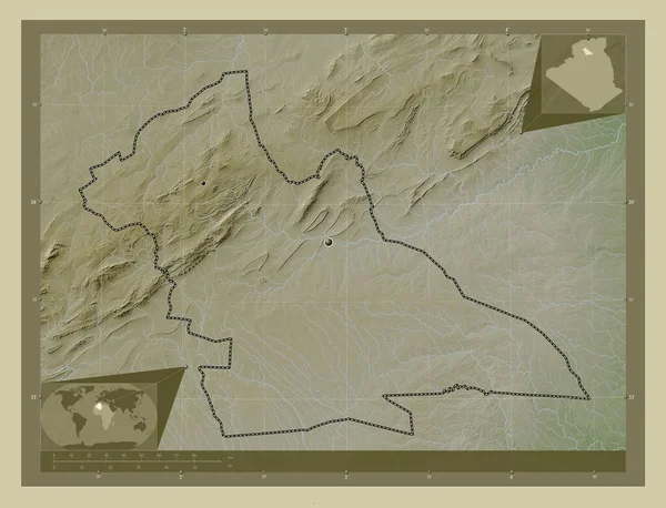 Laghouat Provincie Algerije Hoogtekaart Gekleurd Wiki Stijl Met Meren Rivieren — Stockfoto