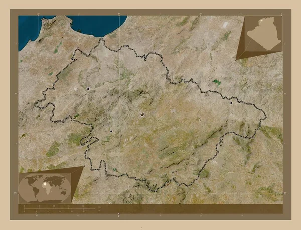 Mascara Algéria Tartomány Kis Felbontású Műholdas Térkép Régió Nagyvárosainak Elhelyezkedése — Stock Fotó