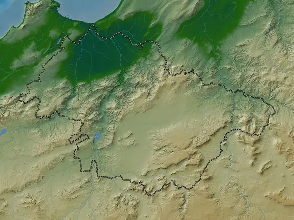 Mascara Cezayir Eyaleti Gölleri Nehirleri Olan Renkli Yükseklik Haritası — Stok fotoğraf