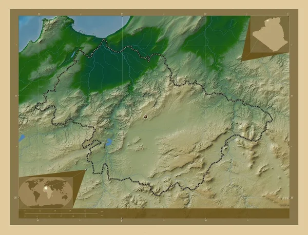Řasenka Provincie Alžírsko Barevná Mapa Jezery Řekami Pomocné Mapy Polohy — Stock fotografie