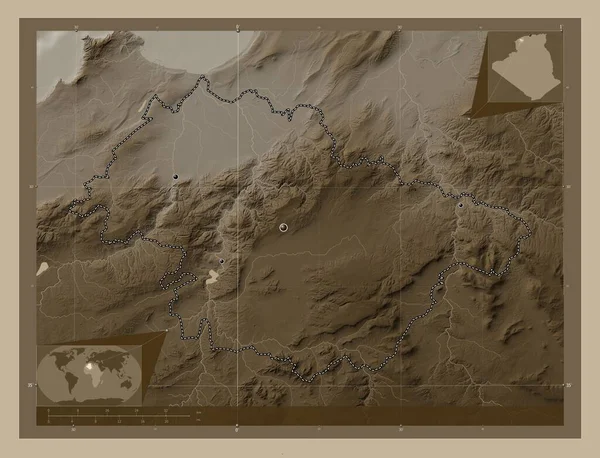 Rímel Provincia Argelia Mapa Elevación Coloreado Tonos Sepia Con Lagos —  Fotos de Stock