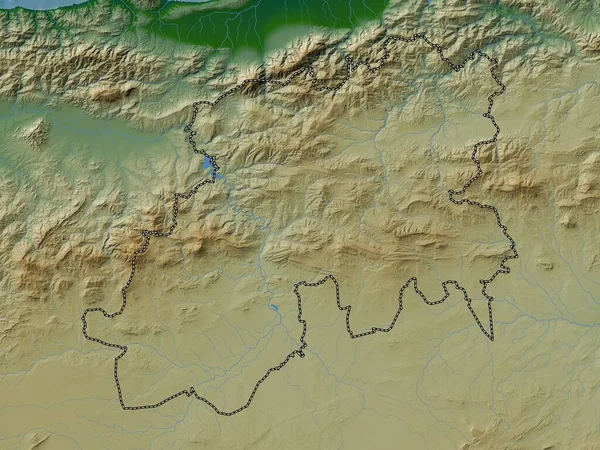 Μήδεια Επαρχία Αλγερίας Χρωματιστός Υψομετρικός Χάρτης Λίμνες Και Ποτάμια — Φωτογραφία Αρχείου