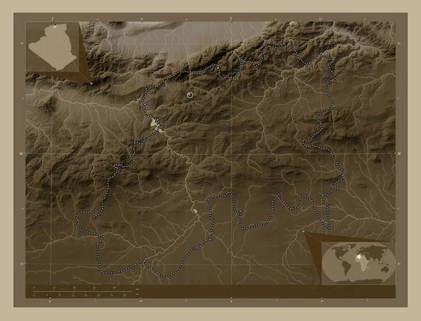 Медея Провінція Алжир Висота Карти Забарвлена Сепії Тонів Озерами Річками — стокове фото