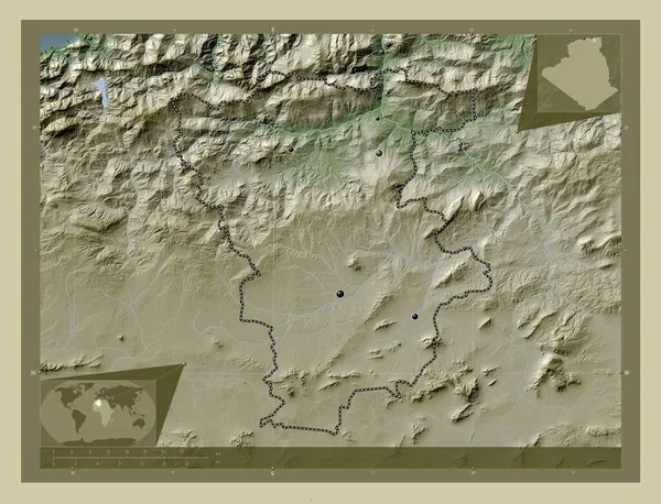Mila Província Argélia Mapa Elevação Colorido Estilo Wiki Com Lagos — Fotografia de Stock