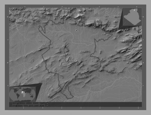 Sila Prowincja Algieria Dwupoziomowa Mapa Jeziorami Rzekami Pomocnicze Mapy Położenia — Zdjęcie stockowe