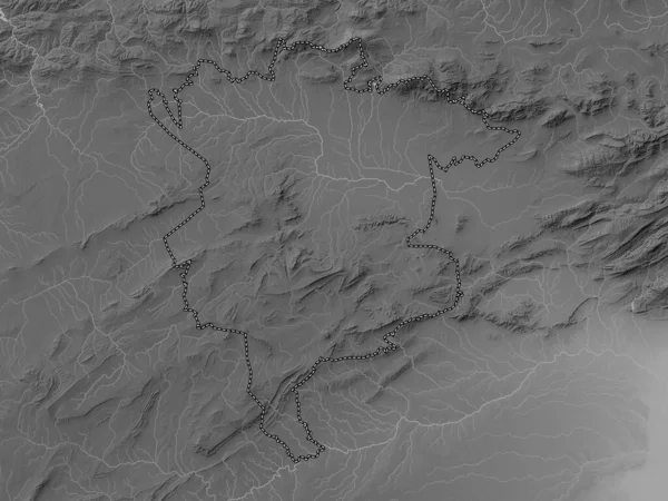 M 'Sila, Cezayir vilayeti. Gölleri ve nehirleri olan gri tonlama yükseklik haritası